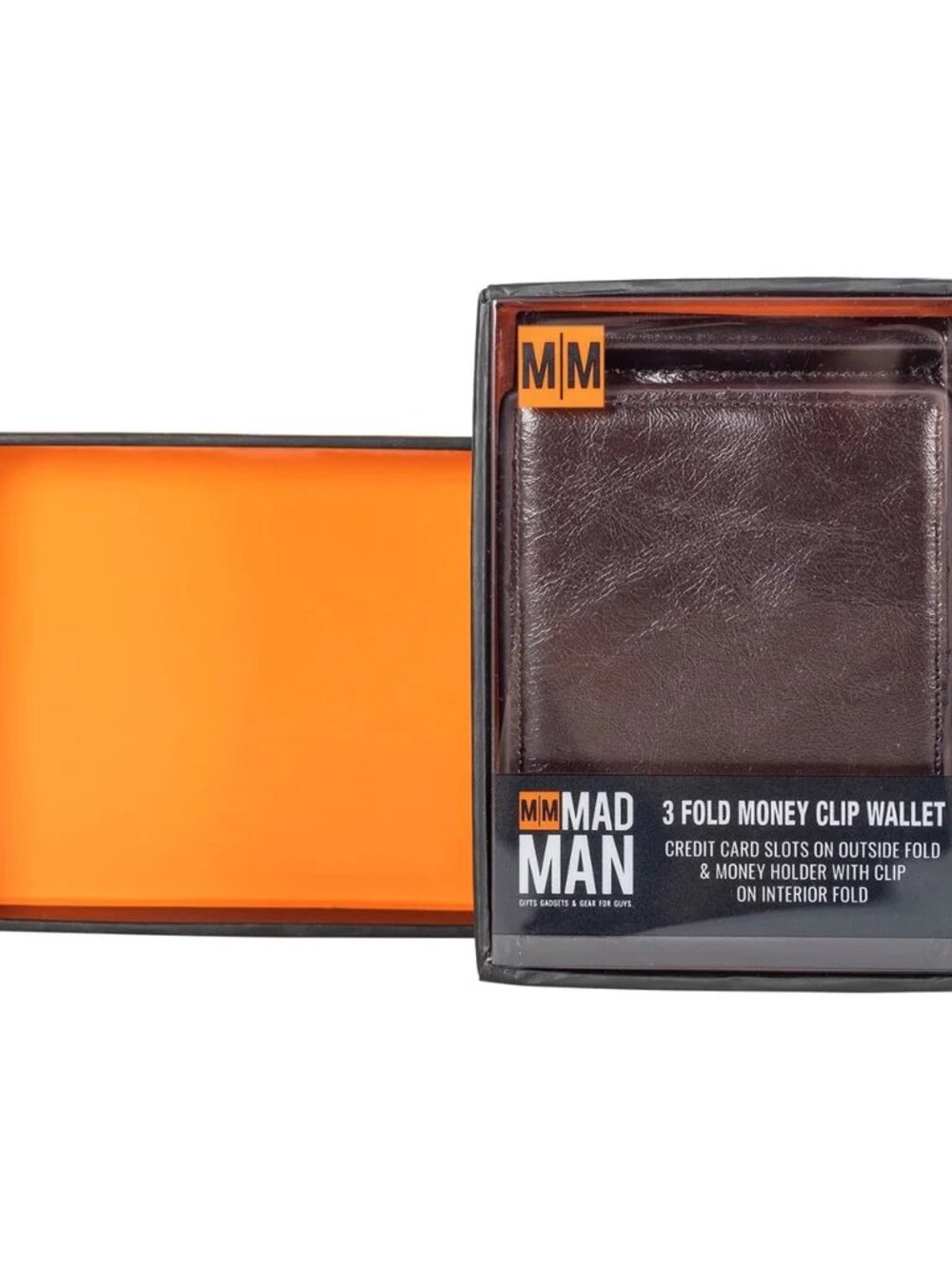 Mad Man Brown Vegan Leather 3 Fold Money Clip Wallet NWT